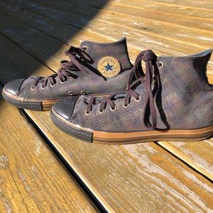 EUC Size 10 Coated Canvas Plaid Converse
